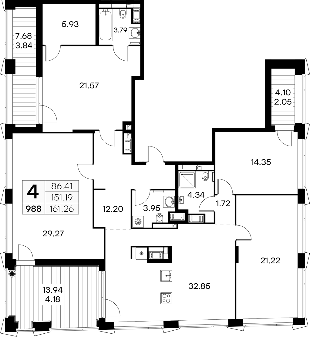 2-комнатная квартира 57.59 м², 19/19 эт., ЖК «GloraX Aura Vasileostrovsky»